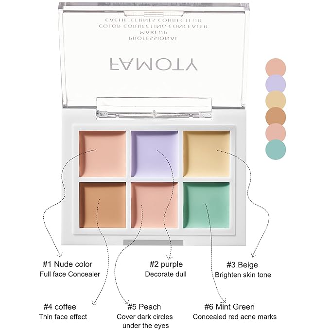 6 Colors Correcting Concealer Palette, with 11 Pcs Acne, Blemish