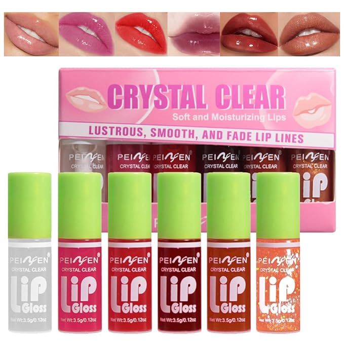 Fat Lip Oil Lip Stain,6 Colors Lip Oil Plumping Lip Glaze, Hydrating Lip Glow Oil,Shiny Transparent Lipstick,Long Lasting Nourishing Fresh Clear Lip Care (6pcs)