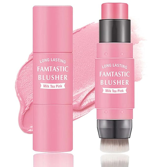 Cream Blush Stick,Blush Stick for Cheeks with Contour Tea Pink）