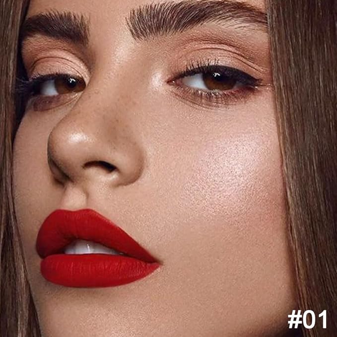 2-in-1 Ruby Red Matte Lip Liner and Lipstick Combo, Red Lipsticks for Women 24 hour Long Lasting Waterproof Smudge Proof, Easy to apply, Everyday Lips Makeup 01