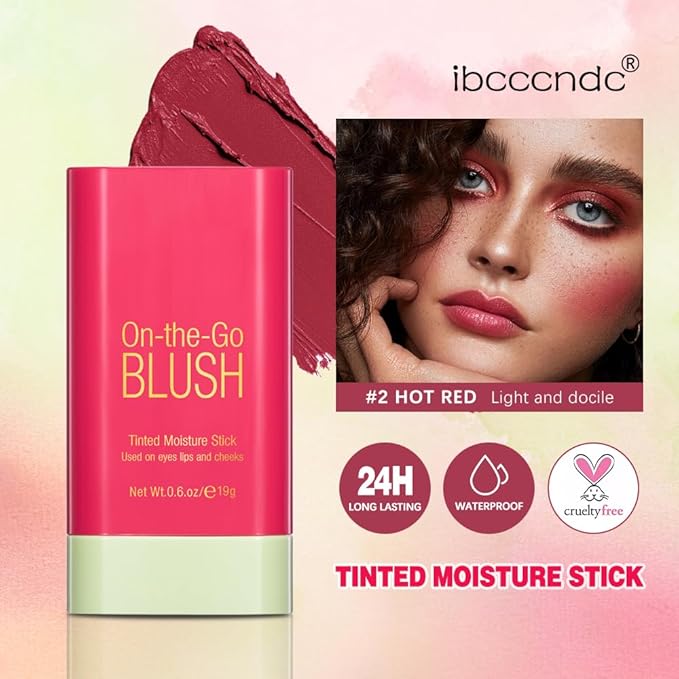 Multi-Use Cream Blush Stick,2-in-1 On-the-Go Blush for Cheek and Lip Tint,Waterproof Hydrating Tinted Solid Moisturizer Blendable Natural Grow Nude Face Blush Makeup,01 shy pink