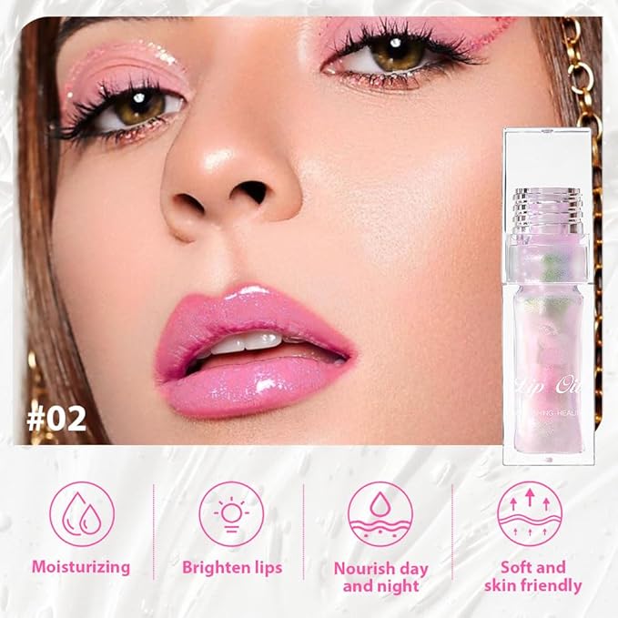 Magic Color Changing Lip Oil,Clear to Pink Moisturizing Magic