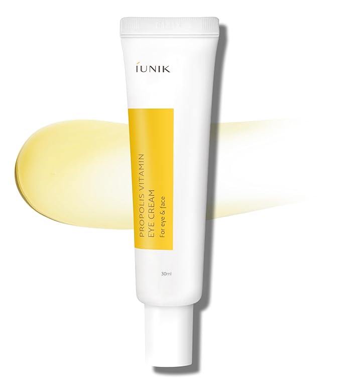 IUNIK Propolis Vitamin C Face & Eye Cream with Vegetable Oil, Idebenone 1.01 Fl Oz Dullness Dark Circles Puffiness Smooths Under Eyes 24 Hour Hydration For Sensitive Oily Acne-prone skin VEGAN