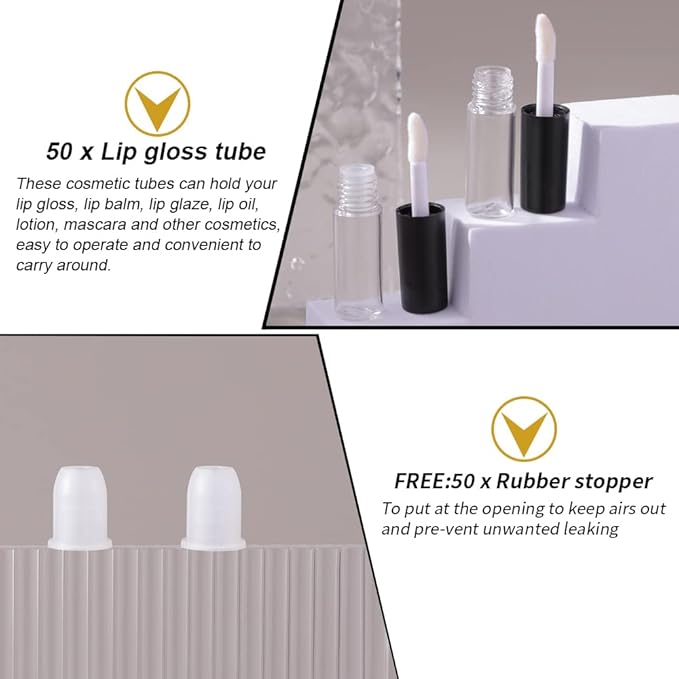 YITOU 50PCS Mini Empty Lipgloss Tube 1.8ml, Refillable Lipgloss