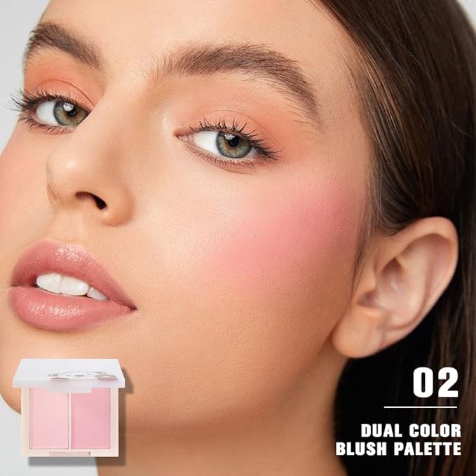 Dual Powder Matte Blush Palette – Soft Pink & Rosy – Matte Finish, Buildable Long Lasting Face Blush Makeup,Lightweight, Vegan, Cruelty-Free, Natural Pink Blush for All Skin Tones 02#