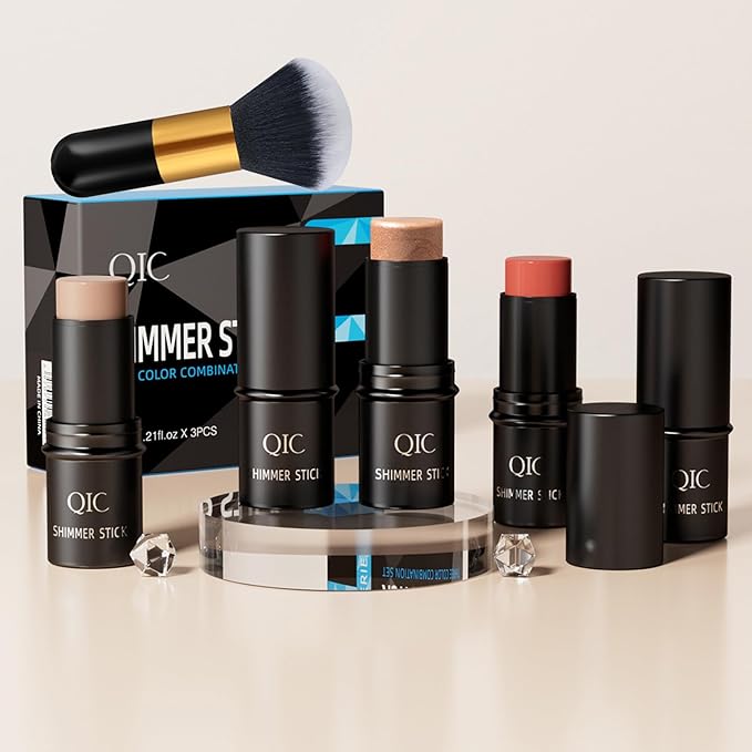 3 Pcs Contour Highlighter Stick Cream Blush for Set（Send brushes）