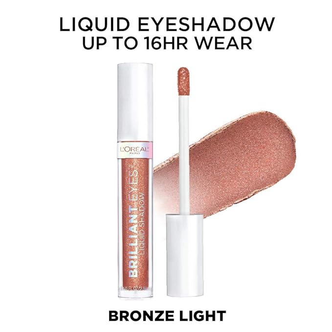 L'Oreal Paris Brilliant Eyes Shimmer Liquid Eye Shadow, Longwearing Lasting Shimmer, Crease Resistant, Flake-Proof, Precision Applicator, Quick Dry, Non-Greasy, Bronze Light, 0.1 oz.