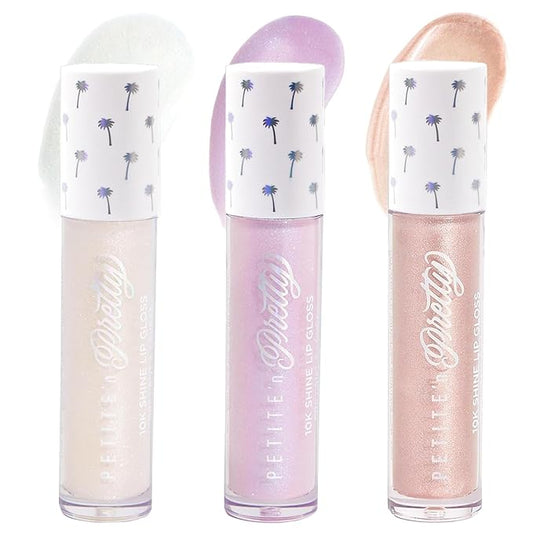 Petite 'N Pretty 10k Shine Lip Gloss Trio Set - Makeup for Kids, Tweens, Teens - High Shine, Lightweight, Made in the USA (Shell Shocked, Diamond Heist, Glow Down)