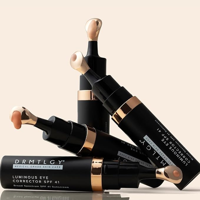 DRMTLGY Luminous Eye Corrector SPF 41, Under Eye Color Corrector for Dark Circles, Anti-Aging Tinted Eye Cream, Hydrating Eye Serum with Peach Undertone FSA/HSA Eligible, Medium