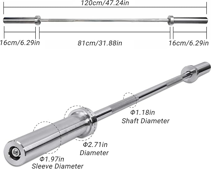 4ft Barbell Weight Bar Solid Steel Straight Weightlifting 2 Collars