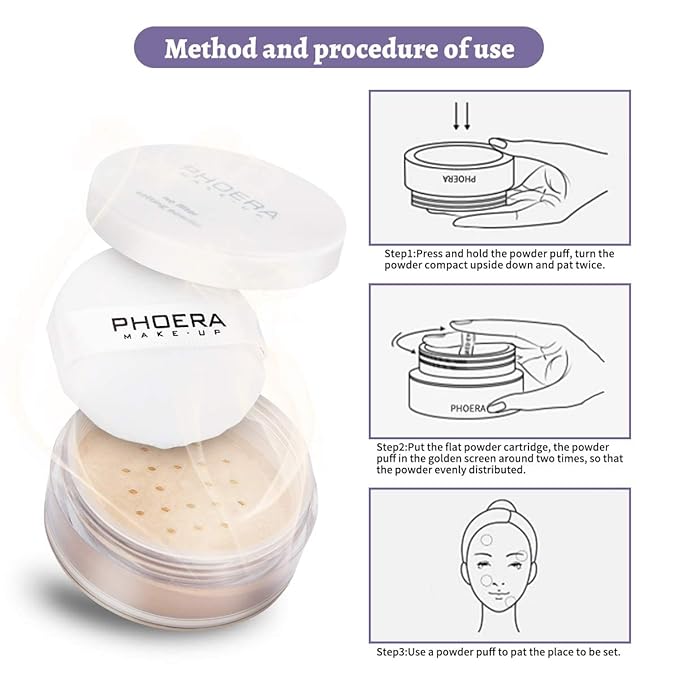 PHOERA Setting Powder Controls Oil,Setting Powder Makeup Light,Loose 0.17oz