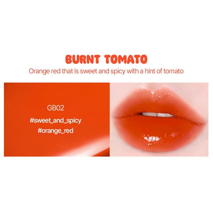 Glow Bokki Glossy Lip Tint, Korean Beauty (GB02 Burnt Tomato, 4.1 grams)