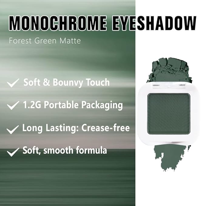 evpct Dark Green Matte Single Eyeshadow Palette, Forest Green Cream Eye Shadow Palette Makeup Singles for Older Women Matte, High Pigment Long Lasting Mini Monochrome Eyeshadow Sombra Para Ojos, 16