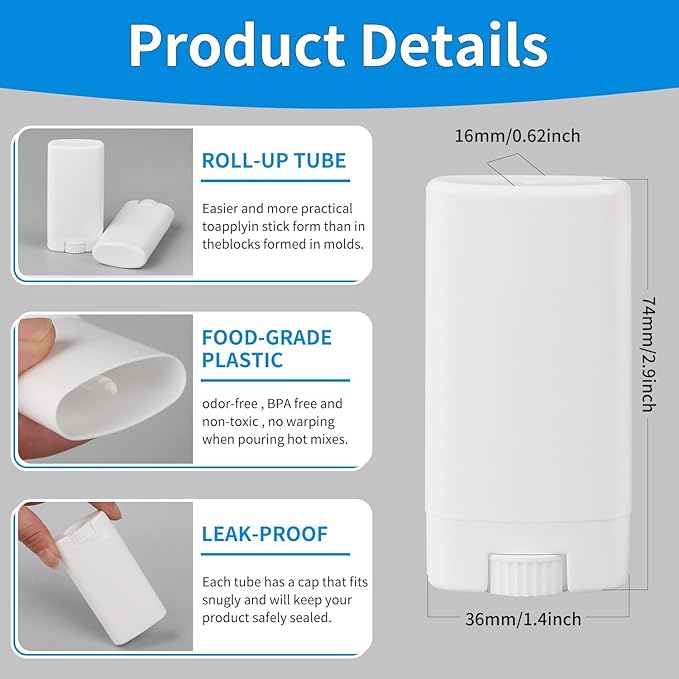 100PCS 15ML White Empty Oval Deodorant