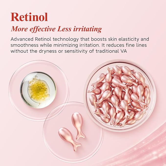 HKH Retinol Serum for Face - Anti Wrinkle Facial Serum with Vitamin C & Vitamin E, Vit A Capsule with Collagen for Women, Reduces Fine Lines, Firming Skin, Moisturise, Travel Friendly (38 ct)