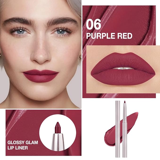 evpct Silky Lip Liner Pencil Retractable, Wine Red Smooth Lip Liner Creamy Velvet Lipliner Long-Lasting for Korean Makeup Contouring Matte Lip High Pigmented Rich Colors Crayon Lipstick Pen 06