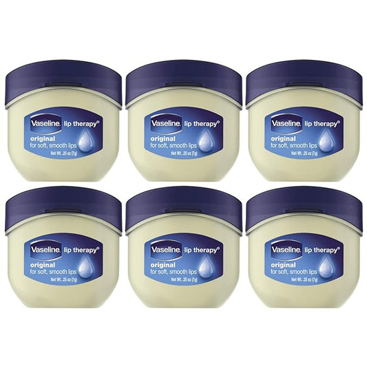 Vaseline Lip Therapy 6-Pack – Mini Lip Balm, Travel-Size Petroleum Jelly Moisturizer for Dry Lips, 0.25 Oz Each