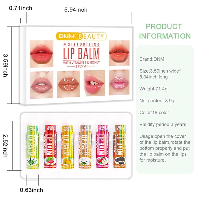 evpct 6Pcs Classic Fruit Flavour Flavored Moisturizing