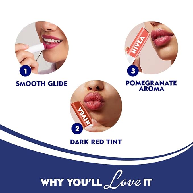 NIVEA Lip Balm, Pomegranate Shine, 4.8g Pomegranate
