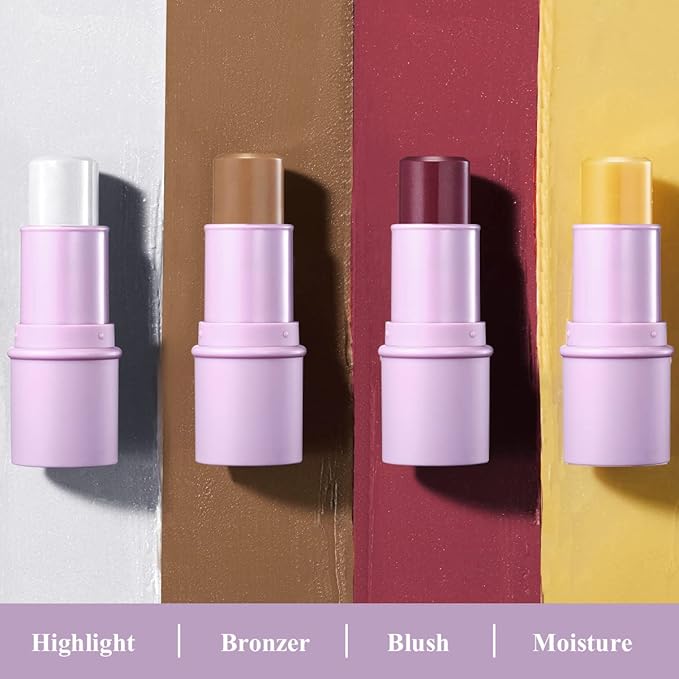 4Pcs Cream Blush Contour Highlighter Bronzer Moisturizer Stick
