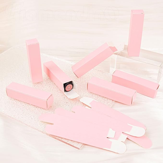 Framendino, 50 Pack Pink Kraft Paper Lipstick Boxes Rectangle Lipstick Bottle Boxes Reusable Lip Balm Packaging Cases Gift Wrapping Box for DIY Gift Packaging (3.3x0.79x0.79)