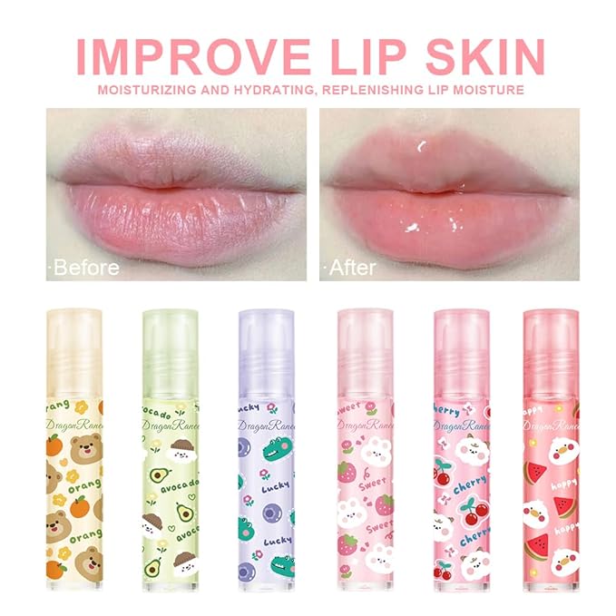 Lip Gloss Clear Jelly Lipstick Set, 6Pcs Roll On Lip Gloss Long Lasting Moisturizing Lip Balm Lip Glow Oil Nutritious Balm Lip Makeup for Women Girls