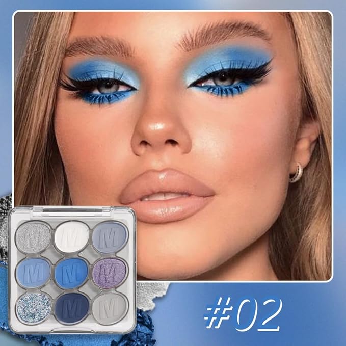 9 Colors Blue Silver Matte Shimmer Eyeshadow Palette