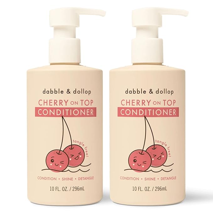 Dabble & Dollop Cherry on Top Conditioner - Natural Shine & Detangler for Kids, 100% USA-made, Paraben & Sulfate Free, Vegan, Gluten-free, Tear-Free (10oz, Pack of 2)