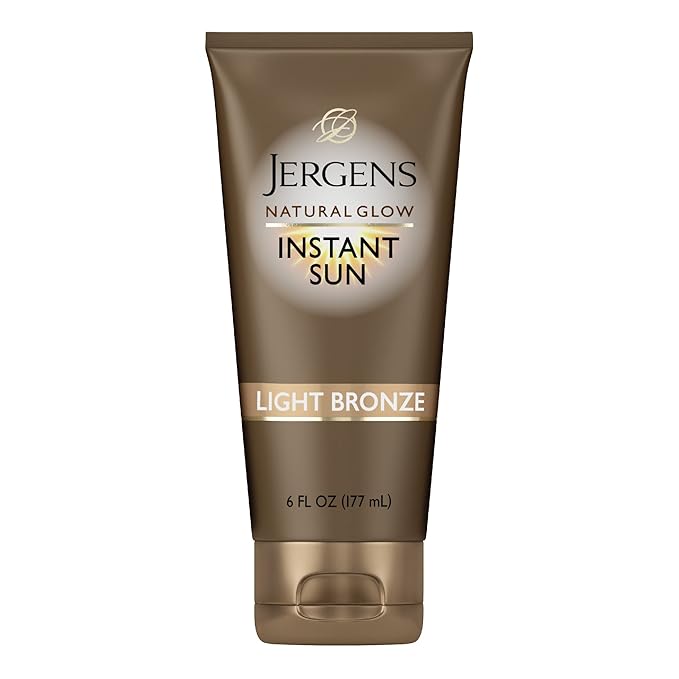 Jergens Natural Glow Instant Sun Self Tanner Moisturizer + Bronzer, Lightweight Sunless Tanner Moisturizer for a Sunkissed Natural Glow, Light Bronze, 6 Ounce