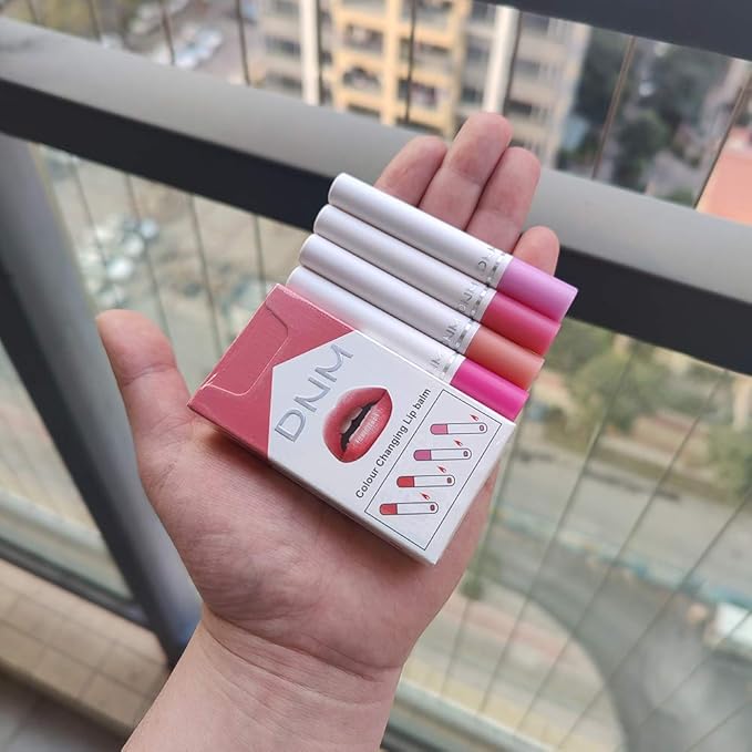 evpct 4 pk Mini Cigarette Color Changing Change Lipstick Sets PH Lip Balm Kit,DNM Litte Smoke Tube Red Lipstick Moisturizing Lip Stain Long Lasting Waterproof for Women labiales matte larga (A-Set05)