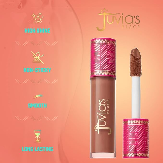 Juvia's Place Lip Gloss Reflect Caramel Rose, Warm Toned Soft Brown, Smooth and Creamy Long Lasting Non-Sticky Luscious High Shine Glow, 16 oz,