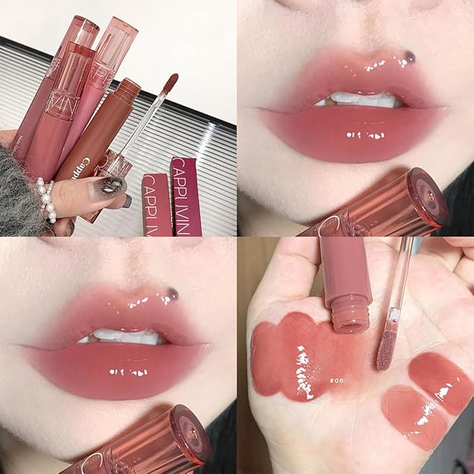 6 PCS Hydrating Plumping Lip Gloss Tinted Lip Balm Set,Mirror Liquid Water Glow Lipstick,Long Lasting Waterproof Moisturizing Shimmer Jelly Lip Glaze