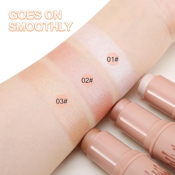 Cream Highlighter Stick, Shimmer Brightener Makeup Stick, Blendable for Women