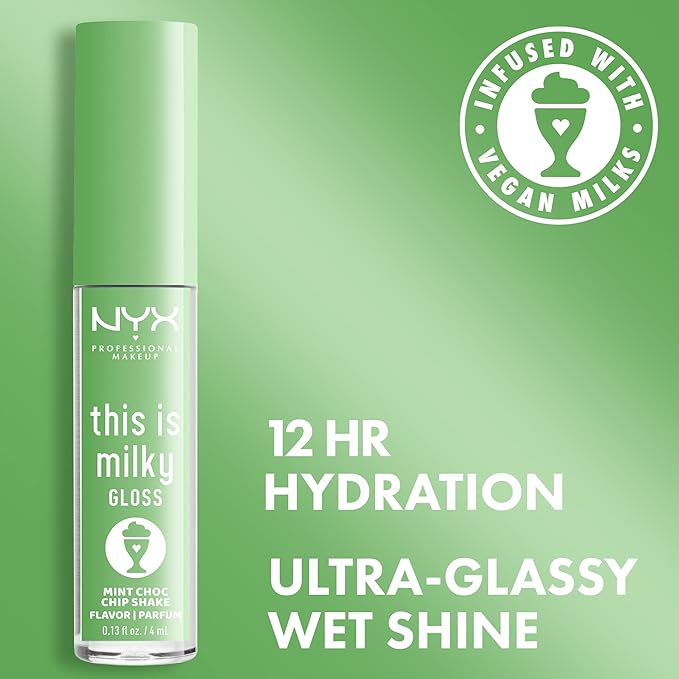 NYX PROFESSIONAL MAKEUP This Is Milky Gloss, Lip Gloss with 12 Hour Hydration, Vegan - Mint Chocolate Chip Shake (Mint Green)