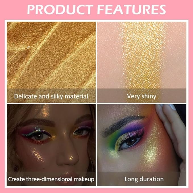evpct Gold Highlighter Makeup Liquid, Gold Glitter Iridescent Stick Illuminators