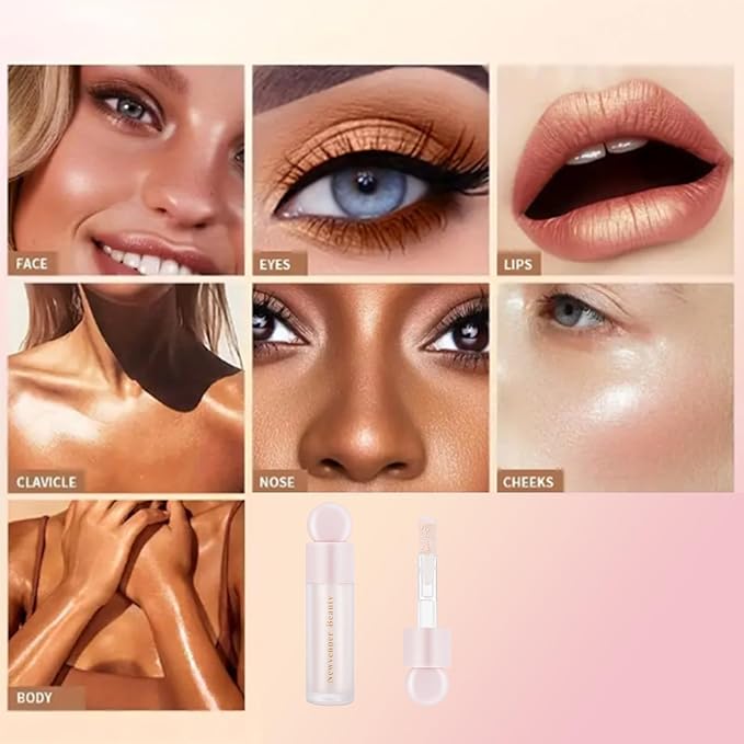 Liquid Highlighter, Liquid Blush with Face Brush Long