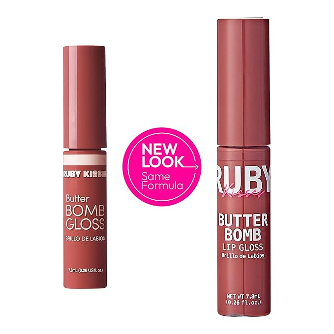 Ruby Kisses Lip Gloss Butter Bomb Gloss Non-Sticky Lip Gloss Vitamin E Natural Nude Lip Makeup - 7.8mL (0.26 US fl.oz) (Blind Date)