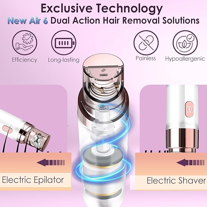 Hair Removal Epilator for Women, Gurelax Facial Epilator Hair Remover, Plucker for Face, Lip, 2-in-1 Epilation System, All Ages and Skin Types,with Brush, Pouch
