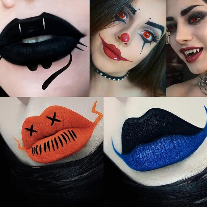 4PCS Halloween Matte Liquid Lipstick Lip Kit,24 Hour Long Lasting Red Lipgloss,Waterproof Smudge Proof Matte Lip Glaze,Gothic Festive Lip Gloss