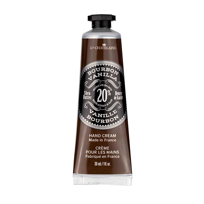La Chatelaine 20% Shea Butter Hand Cream Travel Size, Men, Unisex, Organic Argan Oil, Moisturizing, Nourishing, Extra-Rich Hand Lotion, Made in France, Paraben Free, 1 oz / 30ml (Bourbon Vanilla)