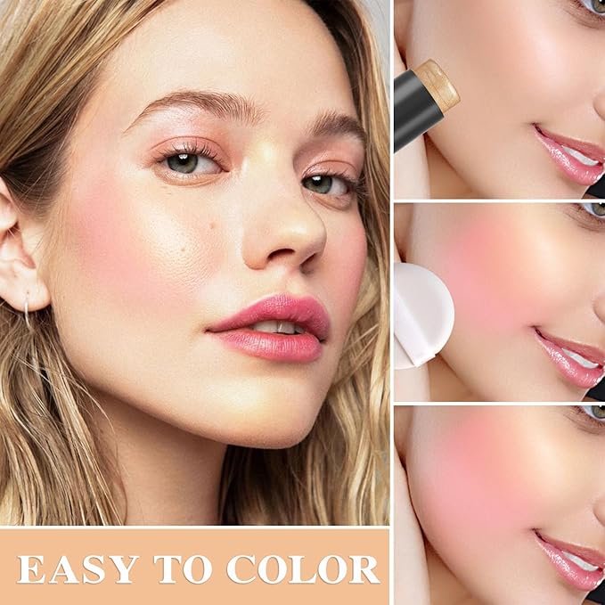 Cream Blush Stick with Brush,Waterproof Multi Cream Blush Skin Q3