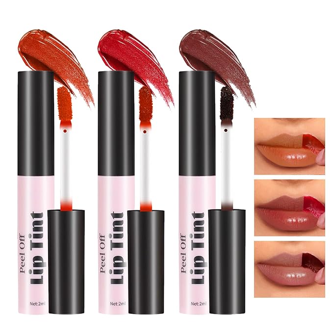 3 Colors Peel Off Lip Tint, Long Lasting Long