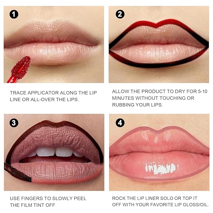 Peel Off Lip Tint, Wipe-On Colour Liquid Lipsticks, Tattoo Lip Glaze, Matte High Pigment Long Wear Waterproof Lip Contour Stain Non Smudge Transfer Proof Tear-off Lip Gross (#03, 0.12 floz)