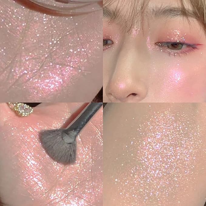 Pink Face Glitter Makeup,Highlight Makeup Contour Powder,Diamond Shimmer (Mermaid Pink)