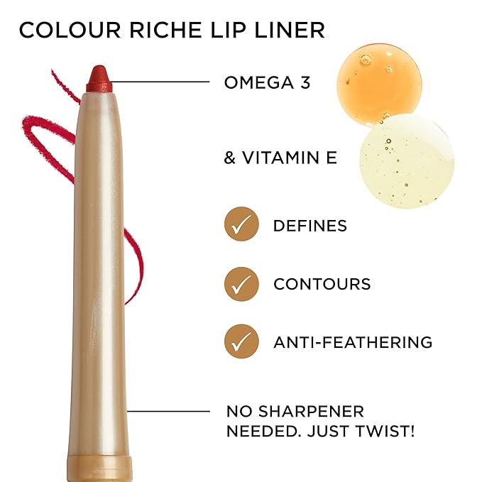 L'Oreal Paris Colour Riche Lip Liner Pencil, Creamy Lip Liner with Omega 3 and Vitamin E, 300 Le Rouge Paris (True Red)