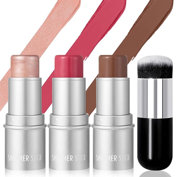 3 Pcs Cream Waterproof Blush Contour Highlighter Stick Finishing Makeup