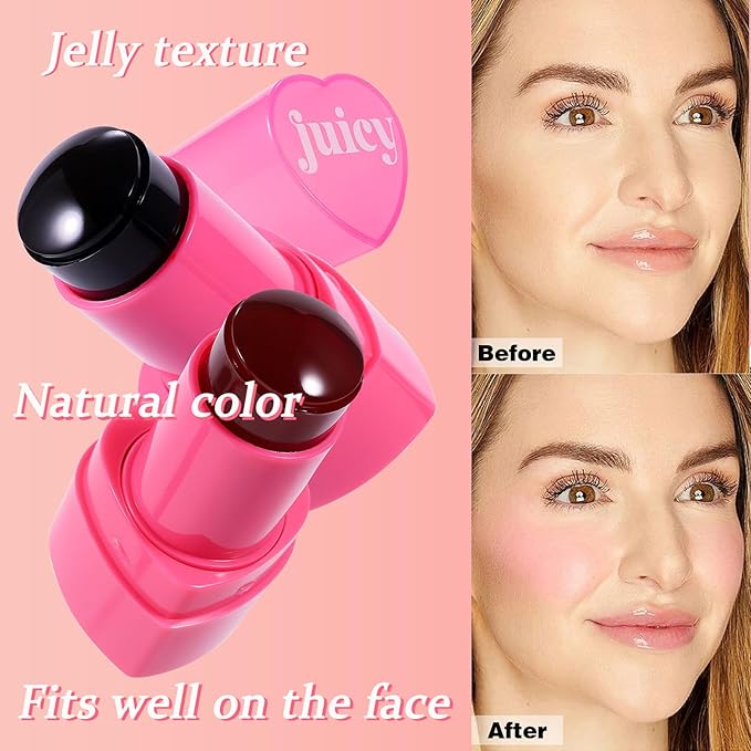 Water Jelly Tint Blush, 3-In-1 Multi-Use Blush Cream Blush Stick for Eyes, Cheeks & Lips, Hydrating & Bouncy Jelly Texture, Blends Perfect for Skin Portable Multipurpose Long Lasting Waterproof(03, s)