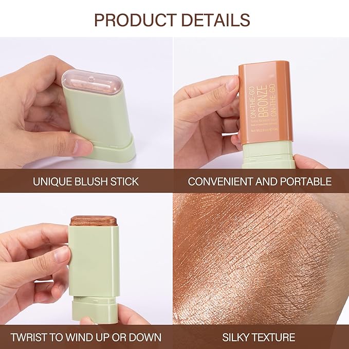 Cream Bronzer Stick,Contour Stick Facial Contouring Stick,Long Lasting Highlighter Waterproof Highlight Makeup,Buildable Shimmer Sparkle Face Bronzer Face Shaping,02 Soft Glow