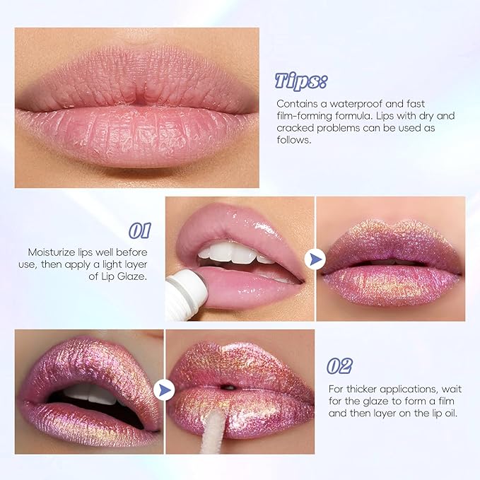 Hot Pink Glitter Lip Gloss Liquid Lipstick, Diamond Shimmer Metallic Sparkly Iridescent Chameleon Lip Gloss Gift for Women, Long Lasting Waterproof Highly Pigment Holographic Lip Makeup05