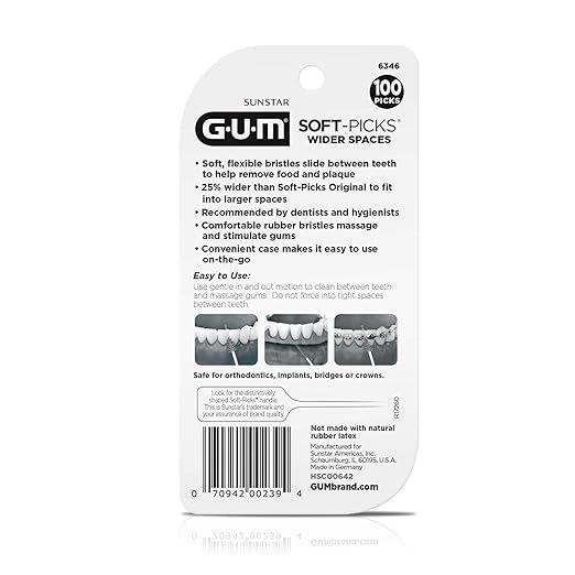 GUM Soft-Picks Wide Space, Easy to Use Dental Picks for Teeth Cleaning and Gum Health, with Convenient Carry Case, Dentist Recommended Dental Picks, 100 Count (Pack of 3)